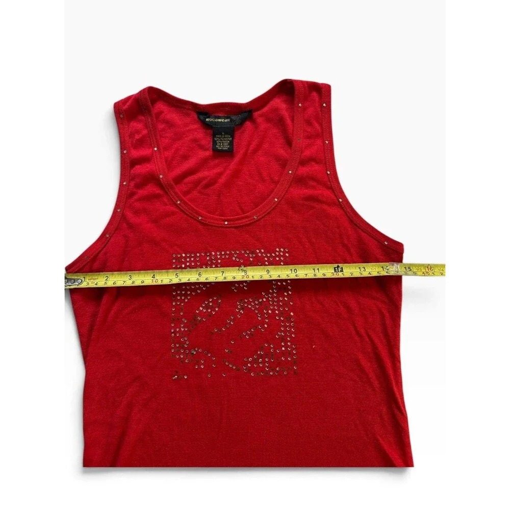 Rocawear Bedazzled Ribbed Tank Top Women's Large Red Y2K It Girl